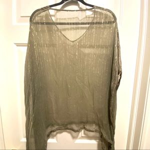 Chico’s Khaki and Gold Metallic Sheer Poncho